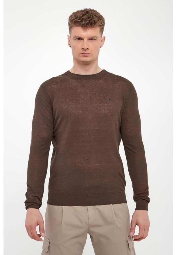 Aeronautica Militare - Sweter męski lniany AERONAUTICA MILITARE. Materiał: len