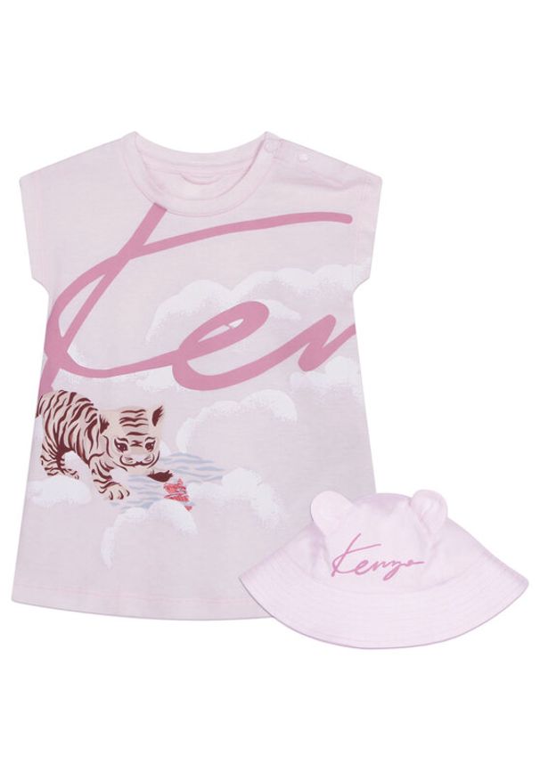 Kenzo kids - Kenzo Kids Komplet sukienka i czapka K98105 Różowy Regular Fit. Kolor: różowy. Materiał: bawełna