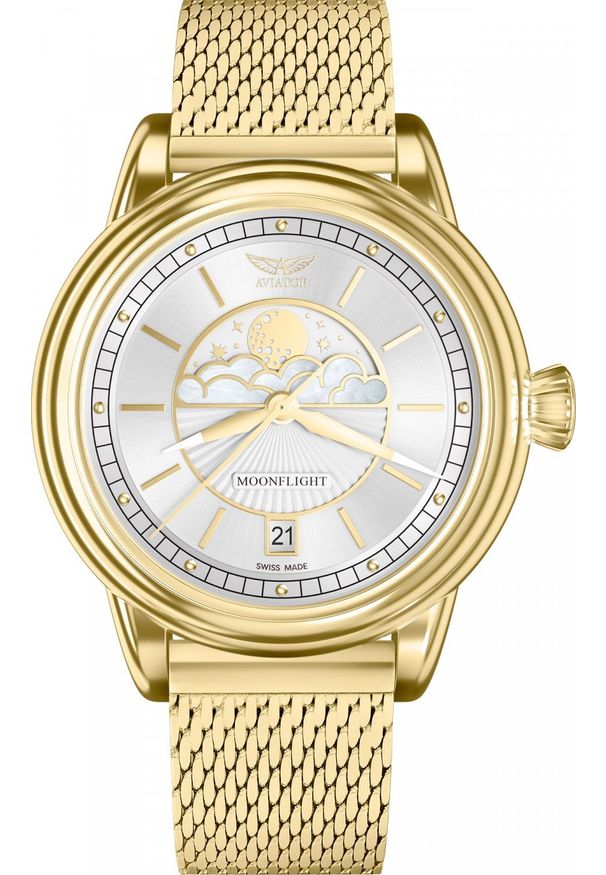 AVIATOR - Zegarek Aviator Zegarek damski Aviator V.1.33.1.343.5 złoty. Kolor: złoty