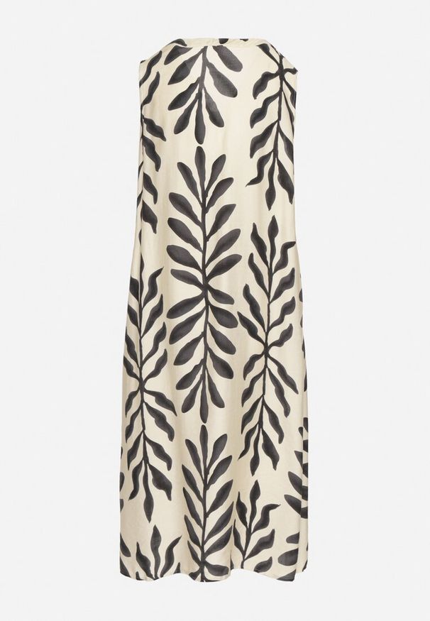 Born2be - Czarna Sukienka z Wiskozą Pudełkowa w Malowany Wzór Hiliona. Kolor: czarny. Materiał: wiskoza