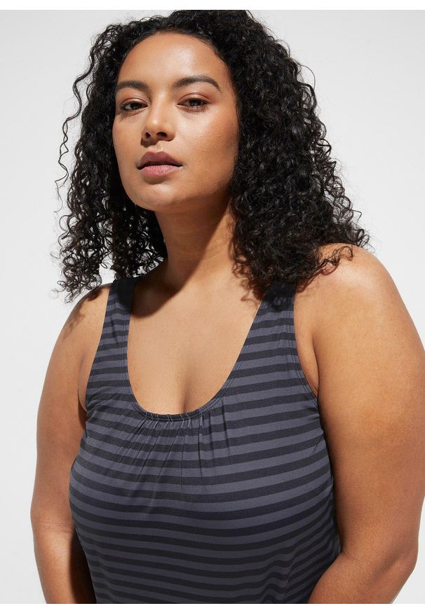 bonprix - Tankini oversize (2 części). Kolor: czarny. Długość rękawa: na ramiączkach. Wzór: paski