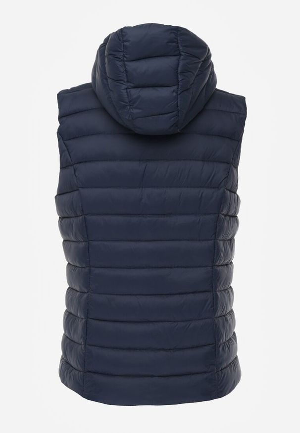 Renee - Granatowa Przejściowa Kamizelka z Pikowaniem i Kapturem Neatwenna. Okazja: na co dzień. Typ kołnierza: kaptur. Kolor: niebieski. Materiał: jeans. Styl: elegancki, sportowy, casual