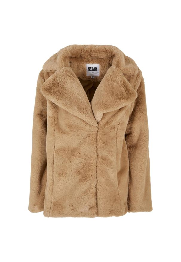 Urban Classics - Kurtka Damska Teddy Fleece Z Kołnierzem Klapowym. Kolor: beżowy. Sezon: zima. Styl: sportowy