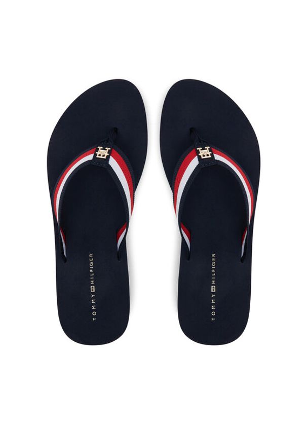 TOMMY HILFIGER - Tommy Hilfiger Japonki Th Corp Mid Wedge Beach Sandal FW0FW08517 Granatowy. Kolor: niebieski. Materiał: materiał