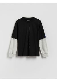 Reserved - Bawełniany longsleeve - czarny. Kolor: czarny. Materiał: bawełna. Długość rękawa: długi rękaw #1