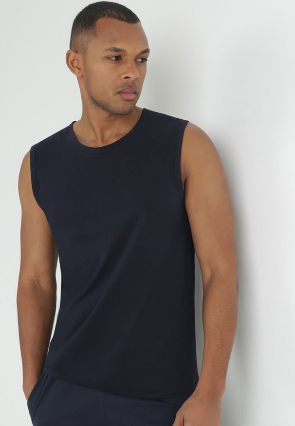 Born2be - Granatowa Bawełniana Koszulka Tank Top Kass. Kolor: niebieski. Materiał: bawełna