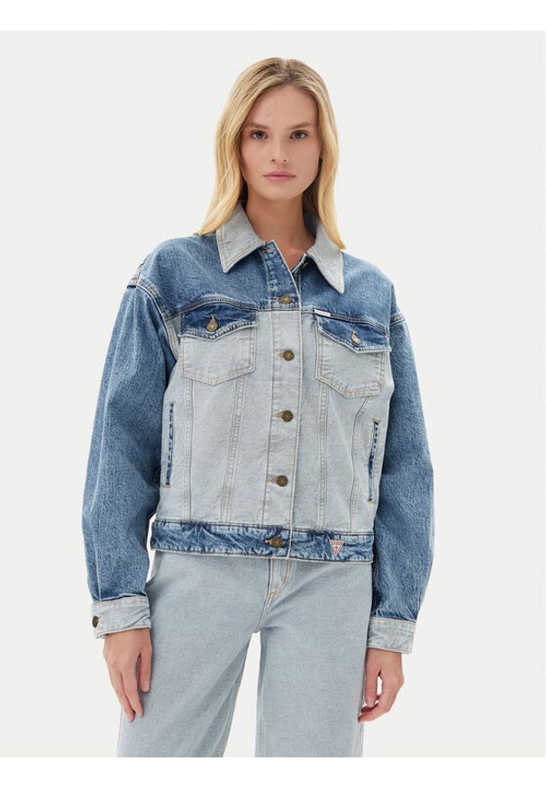 Guess Jeans Kurtka jeansowa W5YN56 D5M56 Niebieski Regular Fit. Kolor: niebieski. Materiał: bawełna