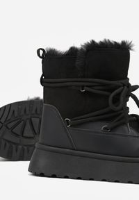 Born2be - Czarne Śniegowce na Grubej Podeszwie z Futerkiem Alwedra. Okazja: na co dzień. Kolor: czarny. Materiał: futro. Styl: casual, elegancki, sportowy #7