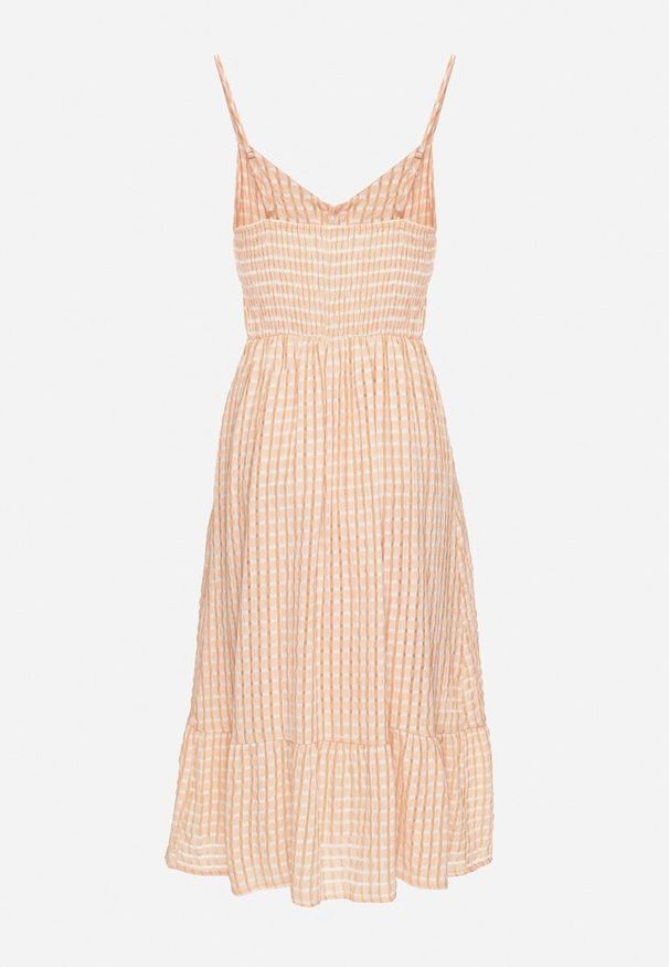 Born2be - Pomarańczowa Sukienka Rozkloszowana na Ramiączkach z Guzikami z Wiskozą Efrinelle. Okazja: na co dzień. Typ kołnierza: dekolt w kształcie V. Kolor: pomarańczowy. Materiał: wiskoza. Długość rękawa: na ramiączkach. Typ sukienki: rozkloszowane. Styl: casual, elegancki