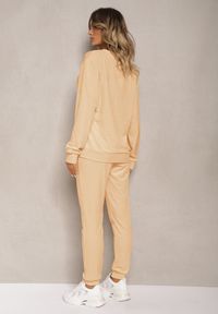 Renee - Beżowy Dresowy Welurowy Komplet z Dodatkiem Bawełny Bluzka i Spodnie Evisla. Kolor: beżowy. Materiał: dresówka, bawełna, welur #5