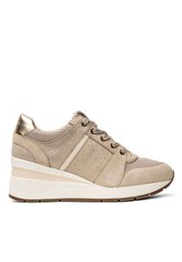 Geox - Sneakersy damskie beżowe GEOX D Zosma A. Okazja: na co dzień. Zapięcie: sznurówki. Kolor: beżowy. Materiał: skóra, zamsz. Szerokość cholewki: normalna. Obcas: na koturnie #2