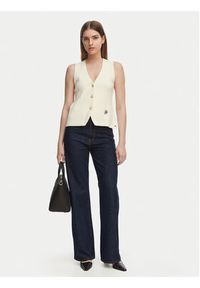 TOMMY HILFIGER - Tommy Hilfiger Top WW0WW49707 Beżowy jasny Slim Fit. Kolor: beżowy. Materiał: bawełna #3