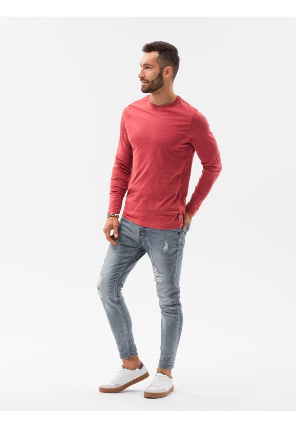Ombre Clothing - Longsleeve męski bez nadruku - czerwony V3 L131 - XXL. Okazja: na co dzień. Kolor: czerwony. Materiał: bawełna. Długość rękawa: długi rękaw. Długość: długie. Styl: klasyczny, rockowy, casual