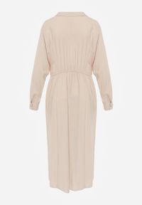 Born2be - Beżowa Wiskozowa Sukienka Koszulowa z Marszczeniem i Guzikiem w Talii Lennatha. Okazja: na co dzień. Kolor: beżowy. Materiał: wiskoza. Typ sukienki: koszulowe. Styl: casual, elegancki, klasyczny #6