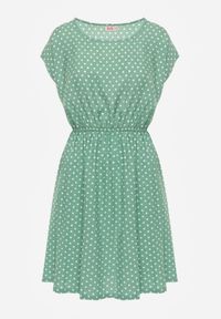 Renee - Zielona Rozkloszowana Sukienka Retro z Wiskozy w Groszki Tetia. Kolor: zielony. Materiał: wiskoza. Długość rękawa: krótki rękaw. Wzór: grochy. Typ sukienki: rozkloszowane. Styl: retro #8