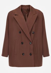 Renee - Brązowa Marynarka Dwurzędowa o Przedłużonym Fasonie Pilinne. Okazja: na co dzień, do pracy, na spotkanie biznesowe. Kolor: brązowy. Materiał: jeans. Styl: casual, biznesowy, elegancki #6