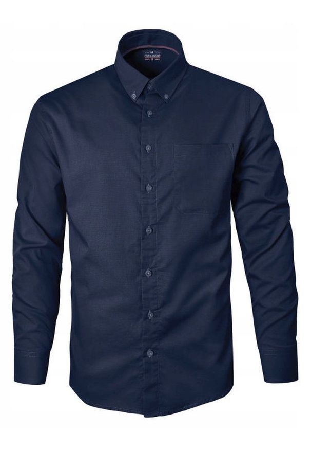 Delikatnie Taliowana Koszula Weekendowa - Pako Jeans - Granatowa. Okazja: na co dzień. Kolor: niebieski. Materiał: bawełna. Styl: casual