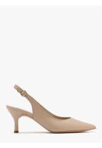 Ryłko - Beżowe czółenka typu slingback. Kolor: beżowy. Materiał: skóra. Obcas: na obcasie. Styl: street. Wysokość obcasa: średni
