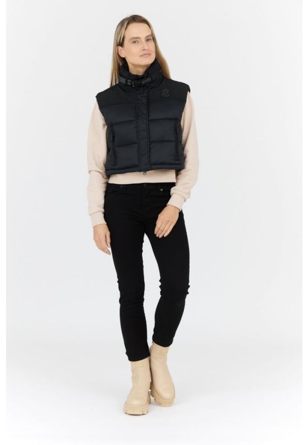 Invicta - INVICTA Czarny puchowy krótki bezrękawnik damski, Rozmiar S. Kolor: czarny. Materiał: puch, poliamid. Długość rękawa: bez rękawów. Długość: krótkie