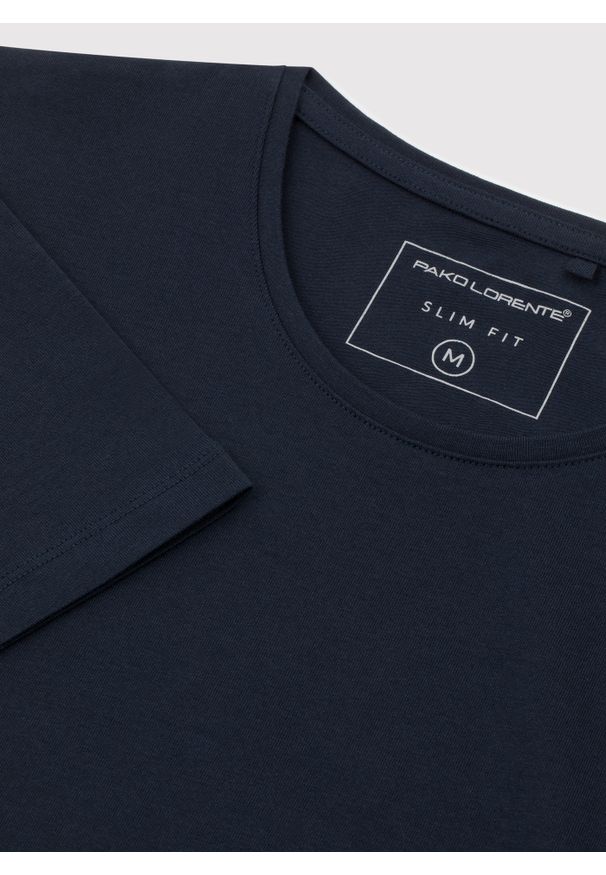 Pako Lorente - PAKO LORENTE – Granatowy gładki t-shirt męski. Kolor: czarny, niebieski, biały. Materiał: elastan, bawełna. Długość rękawa: krótki rękaw. Długość: krótkie. Wzór: gładki. Styl: klasyczny