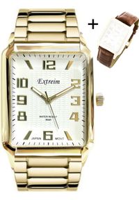 Zegarek Extreim Zegarek męski Extreim ASTON złoty prostokątny/ bransoleta + pasek. Kolor: złoty #1