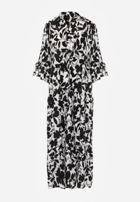 Renee - Czarno-Biała Rozkloszowana Sukienka Maxi na Guziki z Abstrakcyjnym Wzorem Uvellia. Kolor: czarny. Sezon: wiosna, lato. Długość: maxi #5