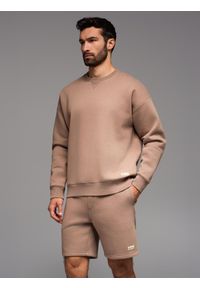 Ombre Clothing - Klasyczna dresowa bluza unisex z okrągłym dekoltem – brązowa V16 OU-SNBC-0104 - XL/XXL. Kolor: brązowy. Materiał: dresówka. Wzór: aplikacja. Styl: klasyczny #4