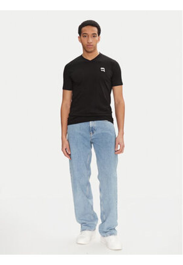 Karl Lagerfeld - KARL LAGERFELD T-Shirt 755021 552224 Czarny Regular Fit. Typ kołnierza: dekolt w karo. Kolor: czarny. Materiał: bawełna