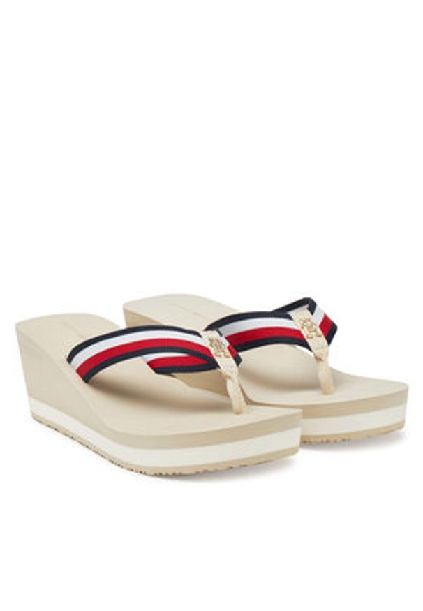 TOMMY HILFIGER - Tommy Hilfiger Japonki Th Corporate Wedge Beach Sandal FW0FW08520 Beżowy. Kolor: beżowy. Materiał: materiał