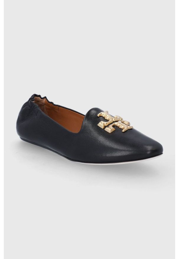 Tory Burch Baleriny skórzane ELEANOR LOAFER damskie kolor czarny. Nosek buta: okrągły. Kolor: czarny. Materiał: skóra. Obcas: na obcasie. Wysokość obcasa: niski
