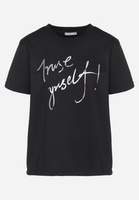 Born2be - Czarny T-shirt z Ozdobnym Nadrukiem z Brokatem Tenesia. Okazja: na co dzień. Kolor: czarny. Materiał: jeans, materiał. Wzór: nadruk. Styl: klasyczny, elegancki, casual