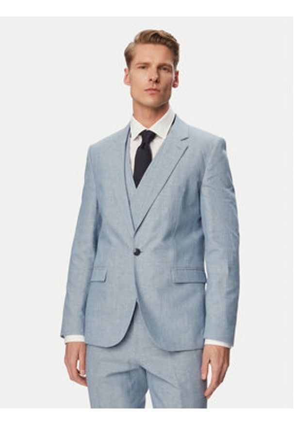 Hugo - HUGO Garnitur Arti/Hesten242V1X 50559671 Niebieski Extra Slim Fit. Kolor: niebieski. Materiał: len, bawełna