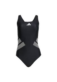 Adidas - Kostium kąpielowy z logo i tyłem typu C-back.. Kolor: biały, wielokolorowy, czarny. Materiał: tkanina