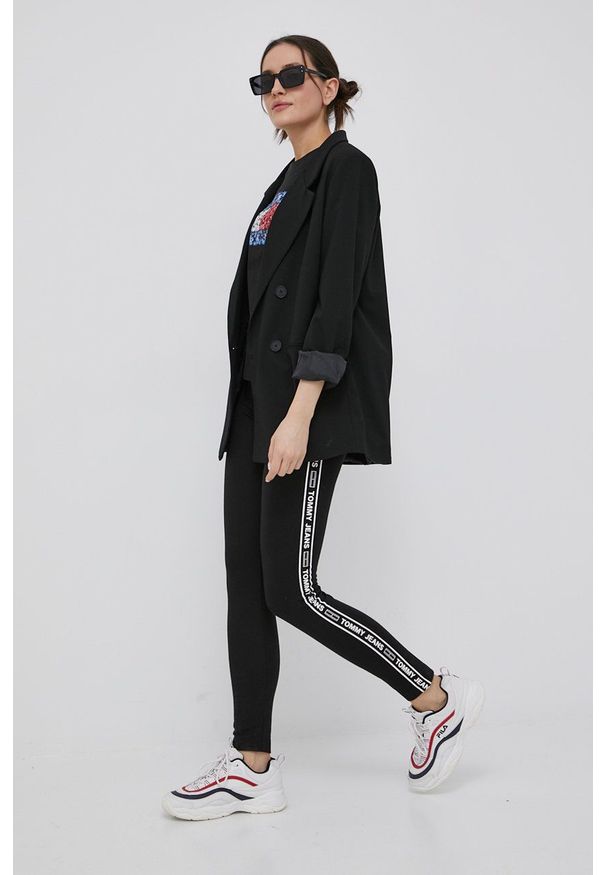 Tommy Jeans legginsy damskie kolor czarny z nadrukiem. Kolor: czarny. Wzór: nadruk