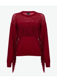 Pinko - PINKO - Czerwony sweter z frędzlami Valgualnera. Kolor: czerwony. Materiał: dzianina, kaszmir, wełna. Wzór: aplikacja, ażurowy. Styl: klasyczny #3