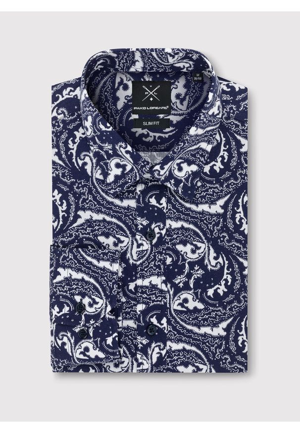 Pako Lorente - PAKO LORENTE – Granatowa koszula w oryginalny wzór. Okazja: na co dzień. Kolor: niebieski. Styl: casual