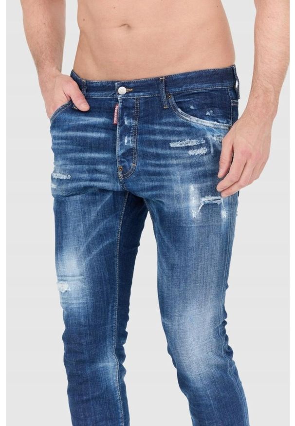 DSQUARED2 Granatowe jeansy z przetarciami. Kolor: niebieski