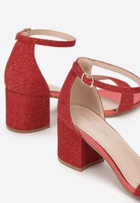 Renee - Czerwone Sandały Brokatowe na Słupku Eloisee. Kolor: czerwony. Obcas: na słupku. Styl: glamour #4