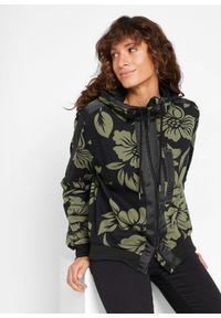 bonprix - Bluza rozpinana z bawełną. Kolor: czarny. Materiał: bawełna. Wzór: nadruk #1
