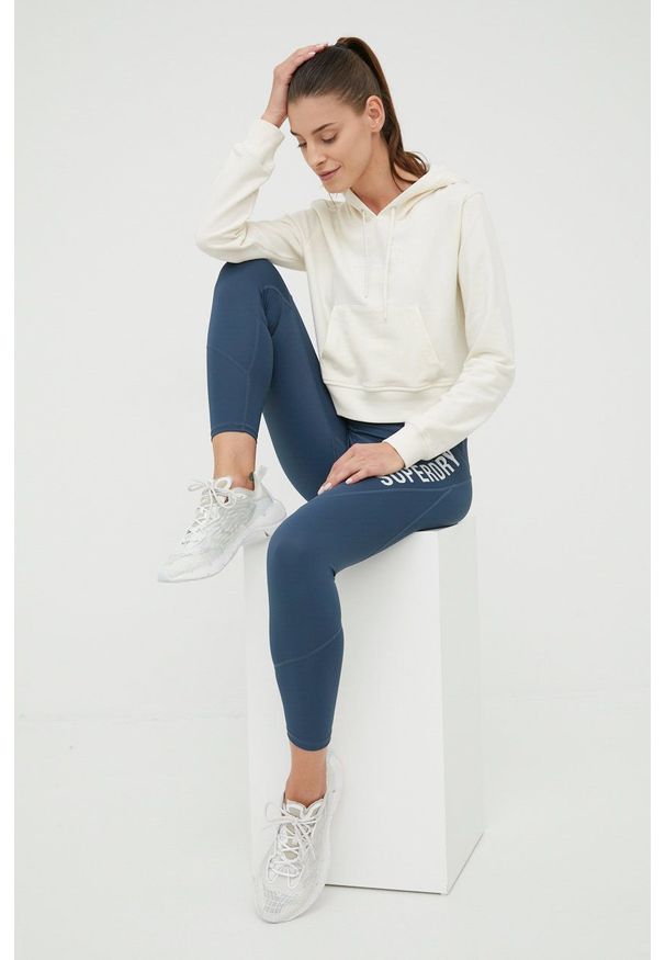 Superdry legginsy damskie kolor granatowy z nadrukiem. Kolor: niebieski. Materiał: dzianina. Wzór: nadruk