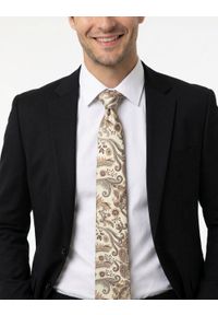 Męski Krawat - Kremowy w Orientalny Wzór - Alties. Kolor: kremowy. Materiał: tkanina. Styl: elegancki, wizytowy #2