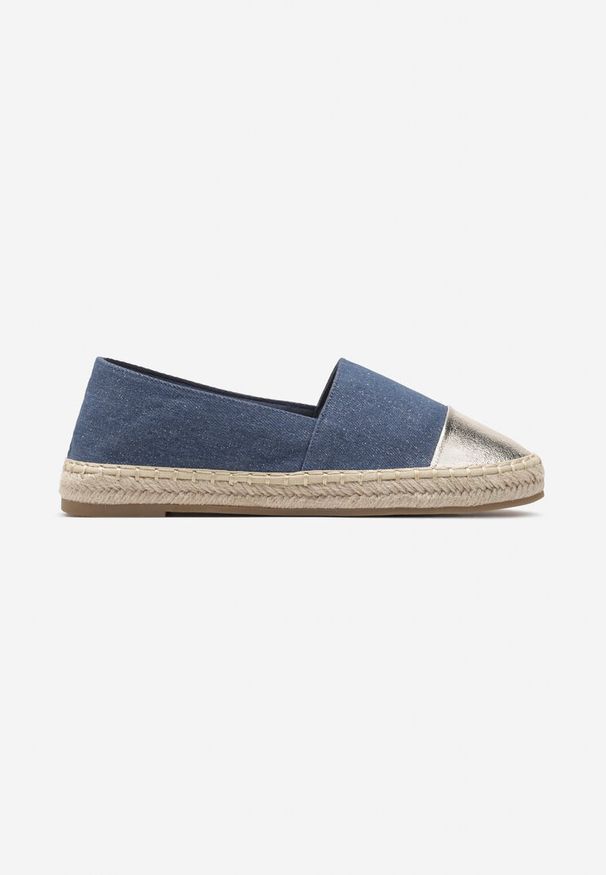 Born2be - Niebieskie Espadryle na Plecionej Podeszwie z Połyskującym Noskiem Effiza. Okazja: do pracy. Kolor: niebieski. Materiał: len. Sezon: lato. Obcas: na obcasie. Wysokość obcasa: niski