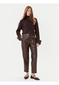 TwinSet - TWINSET Spodnie z imitacji skóry 252TP2091 Brązowy Straight Fit. Kolor: brązowy. Materiał: skóra #5