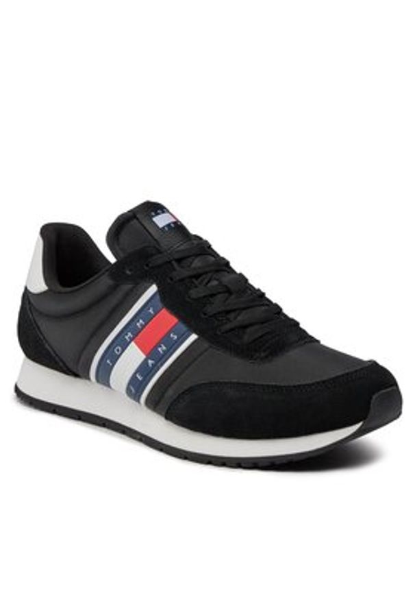 Tommy Jeans Sneakersy Tjm Runner Casual Ess EM0EM01351 Czarny. Okazja: na co dzień. Kolor: czarny. Materiał: materiał