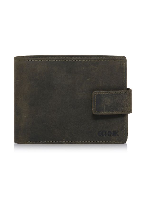 Ochnik - Mały khaki skórzany portfel męski. Kolor: zielony. Materiał: skóra