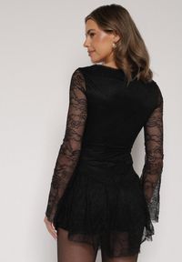 Born2be - Czarna Koronkowa Sukienka Wieczorowa z Wiązaniem przy Dekolcie Ferolena. Okazja: na imprezę. Kolor: czarny. Materiał: koronka. Styl: wizytowy #4