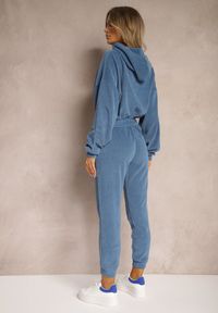Renee - Granatowy Komplet Dresowy z Dodatkiem Bawełny Spodnie z Gumką w Pasie i Bluza z Kapturem Hasaria. Kolor: niebieski. Materiał: dresówka, bawełna #4