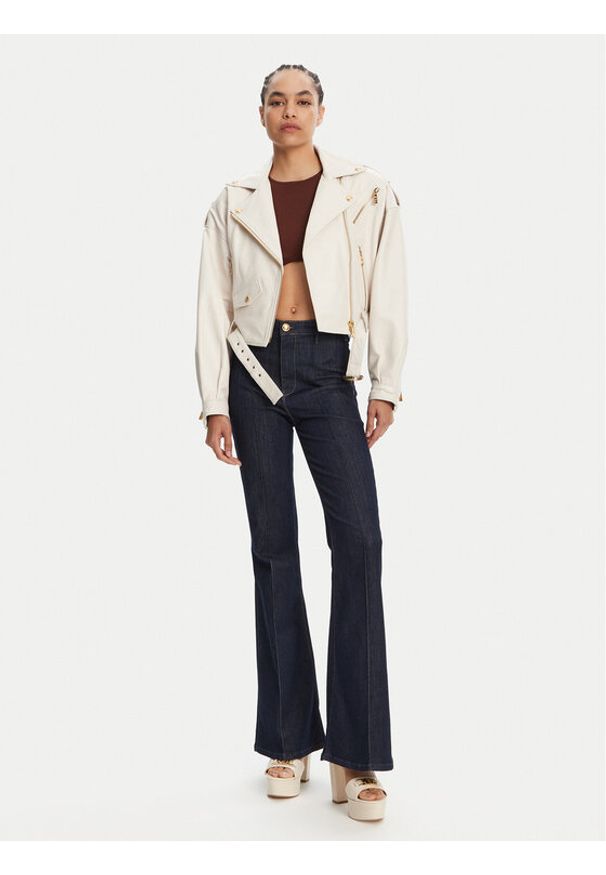 Just Cavalli Kurtka skórzana 78PAVP05 Biały Loose Fit. Kolor: biały. Materiał: skóra