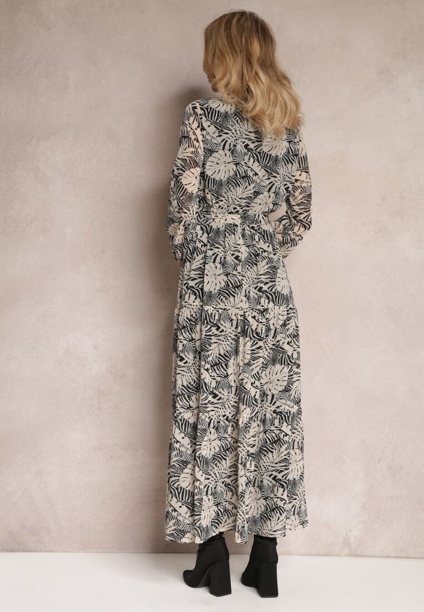 Renee - Szara Sukienka Maxi z Kopertowym Dekoltem i Gumką w Talii Srinika. Kolor: szary. Wzór: nadruk. Sezon: wiosna, lato. Typ sukienki: kopertowe. Długość: maxi