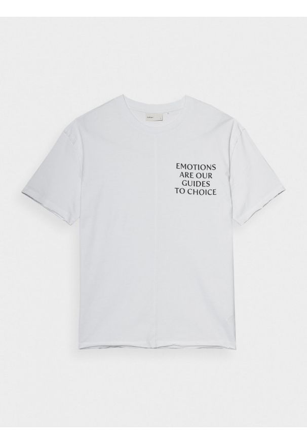 outhorn - T-shirt z nadrukiem męski - biały. Okazja: na co dzień. Kolor: biały. Materiał: dzianina, bawełna. Wzór: nadruk. Styl: casual